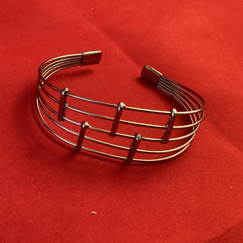 Silver tone metallic wires cuff bracelet